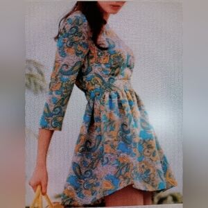 H & M Blue Paisley Fit and Flare Mini Dress Size 6